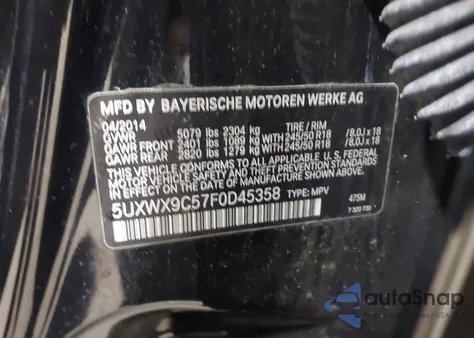 2015 BMW X3 xDrive28I z USA, uszkodzony, nr VIN 5UXWX9C57F0D45358